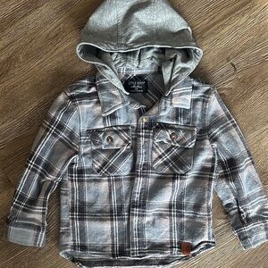 Little Bipsy Gray Plaid Hooded Flannel Jacket